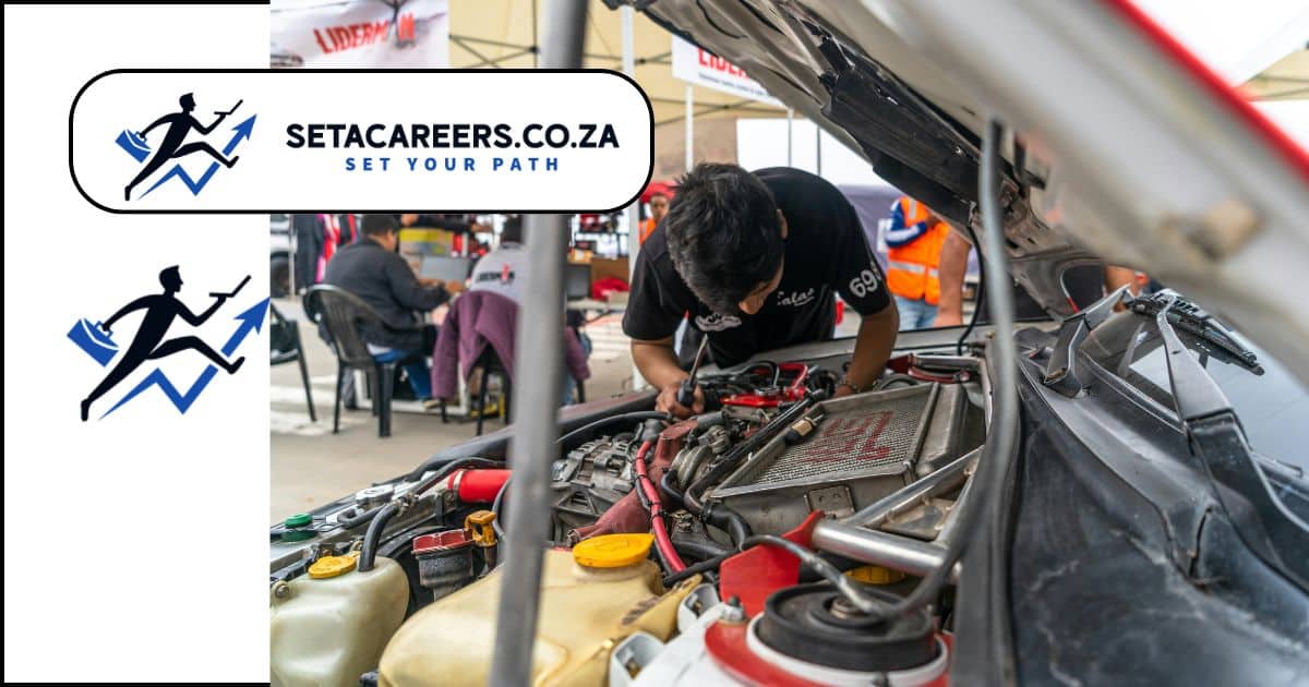 Vehicle mechanics apprentice receiving hands-on automotive training in South Africa