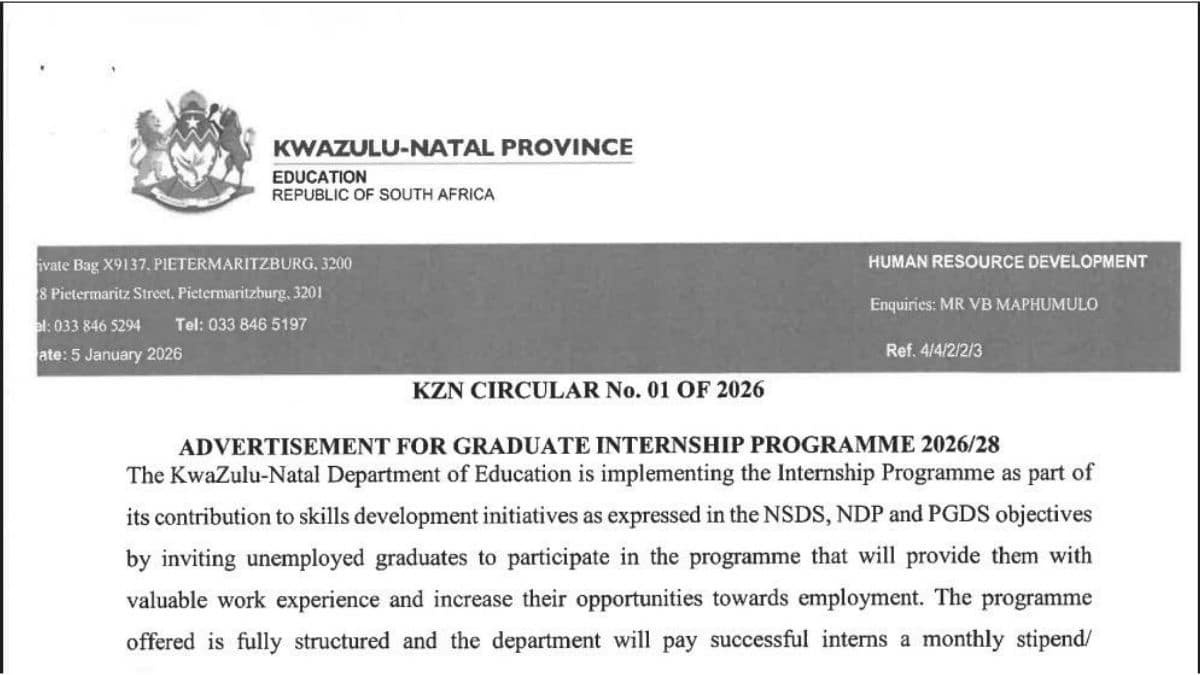 KwaZulu-Natal Department of Education Graduate Internship Programme 2026