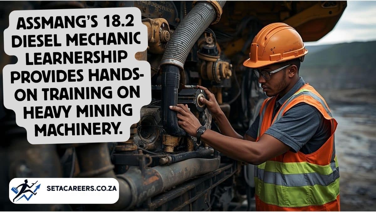 Diesel mechanic learner working on heavy mining equipment at Black Rock Mine
