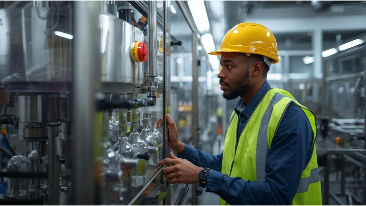 Mechatronic engineering trainee working at Coca-Cola Beverages South Africa plant in Midrand