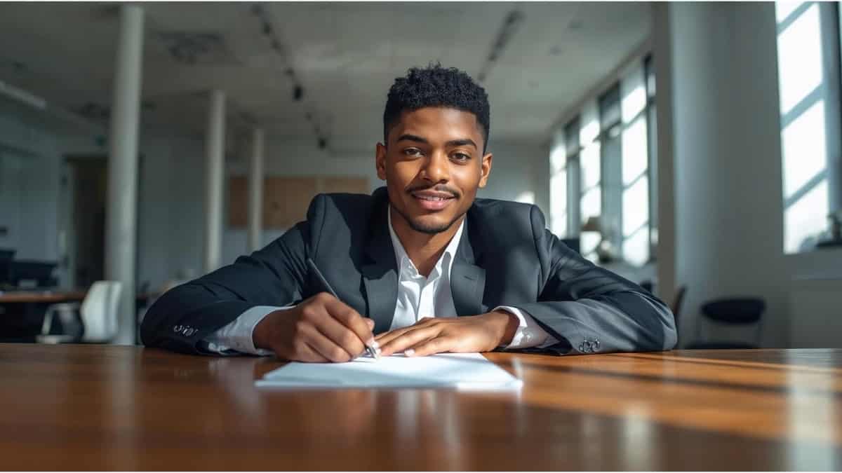 Young graduate writing a motivational letter for learnership or bursary application in 2026