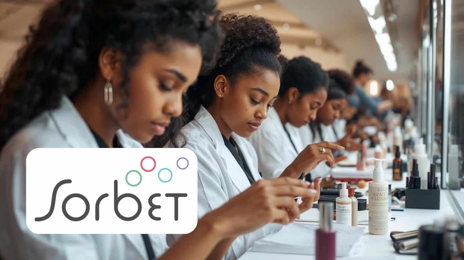 Beauty students training at Sorbet Academy campus