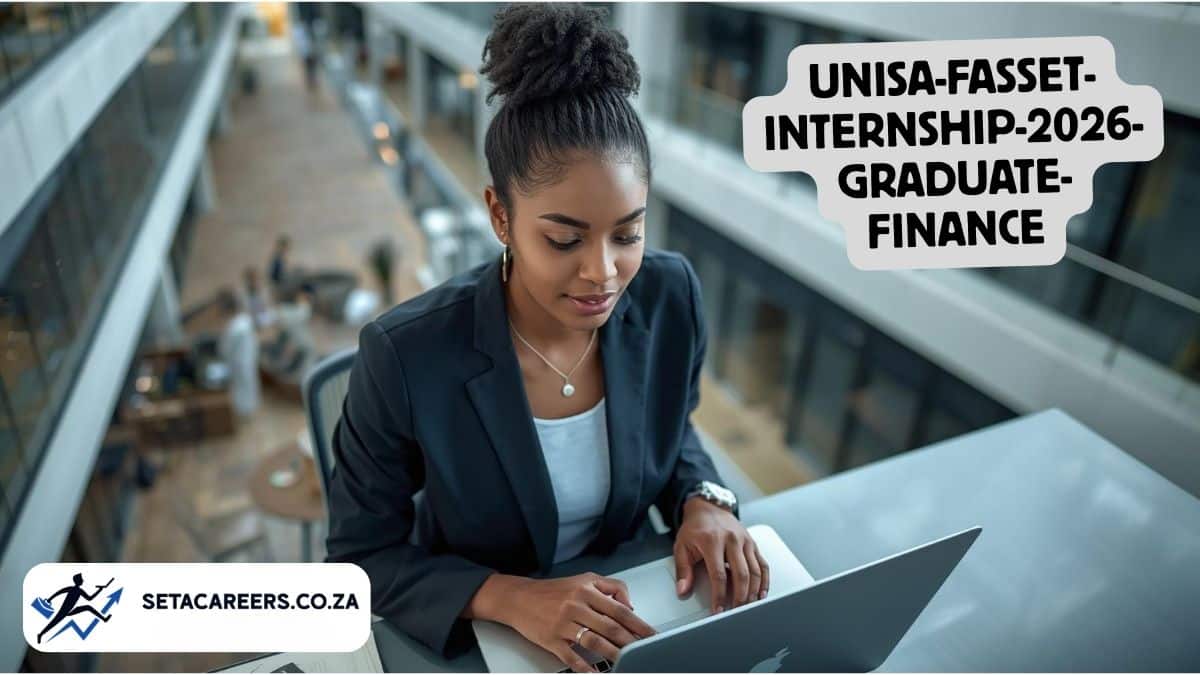 UNISA graduate intern working in a finance department office.