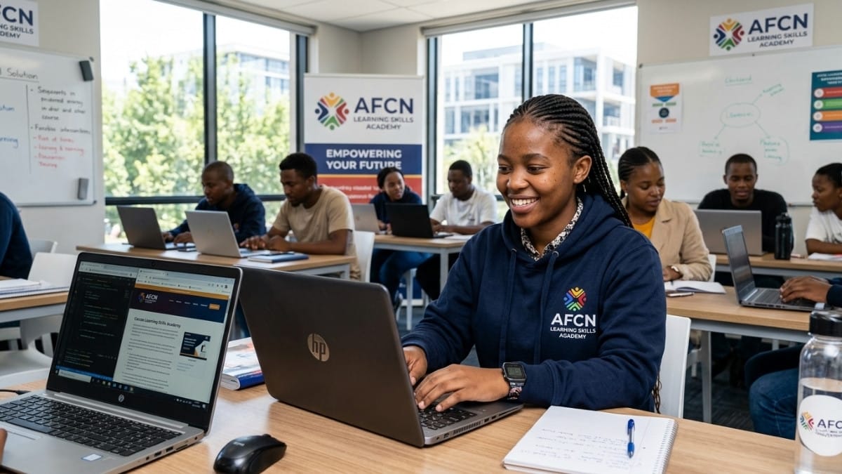 Young student learning job skills in training programme in South Africa