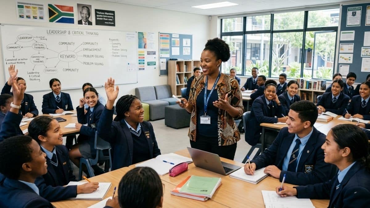 Teacher providing career guidance to students