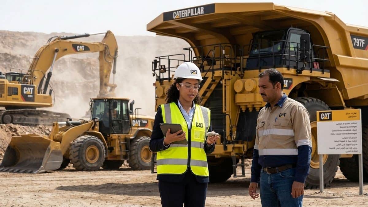 Graduate trainee working with heavy machinery in global company