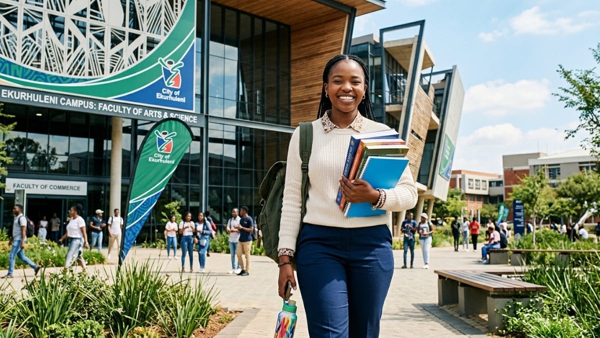 South African student qualifying for the City of Ekurhuleni Community Bursary Programme 2026 covering tuition, textbooks, accommodation and meals