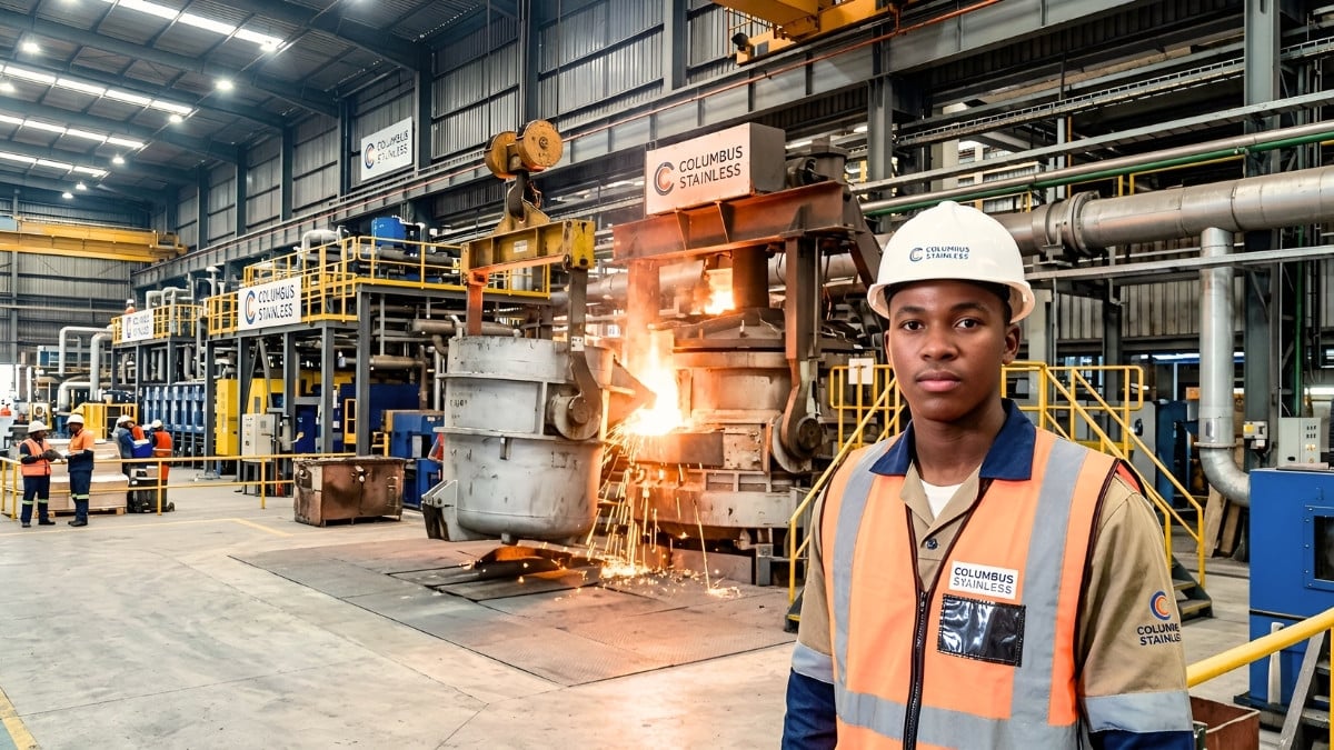 Industrial trainee in steel manufacturing plant during Columbus Stainless learnership training