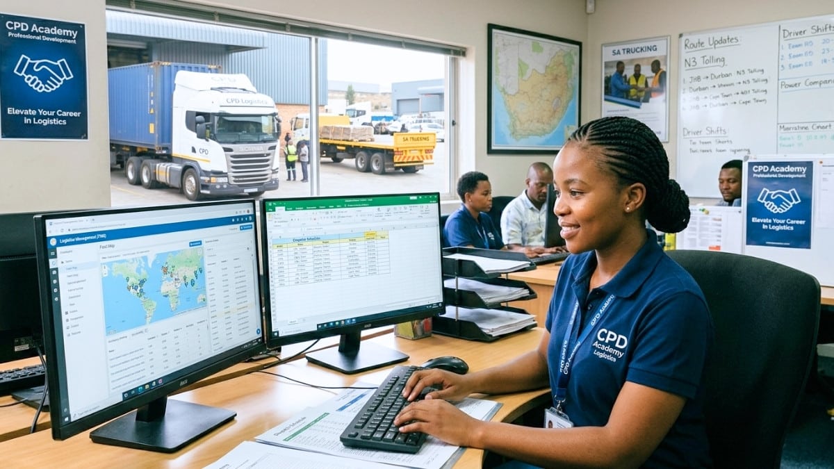 Transport clerk working in logistics office during CPD Academy learnership