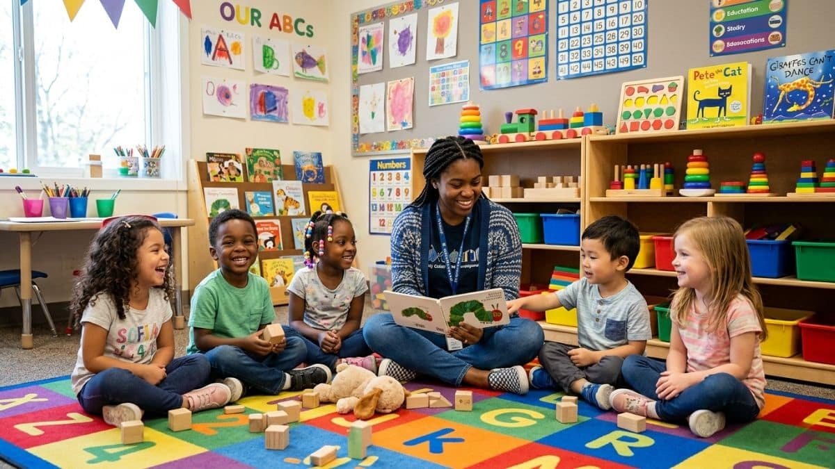 ECD learner teaching preschool children in a classroom