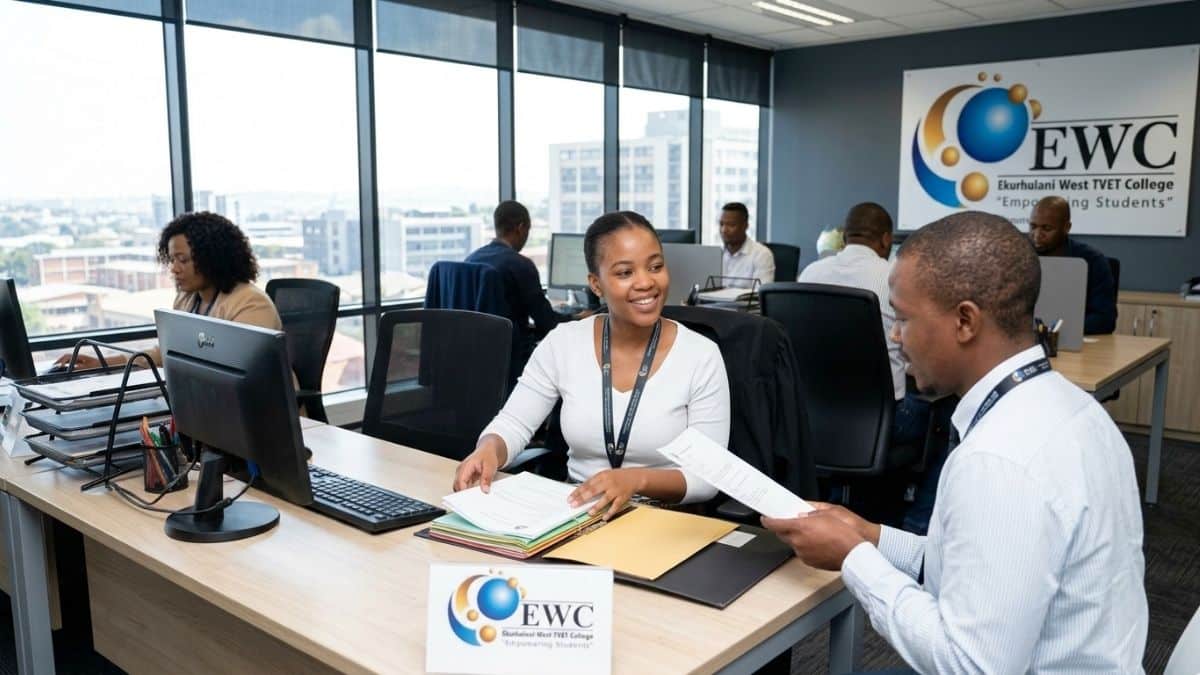 Ekurhuleni West TVET College HR trainee working in office environment