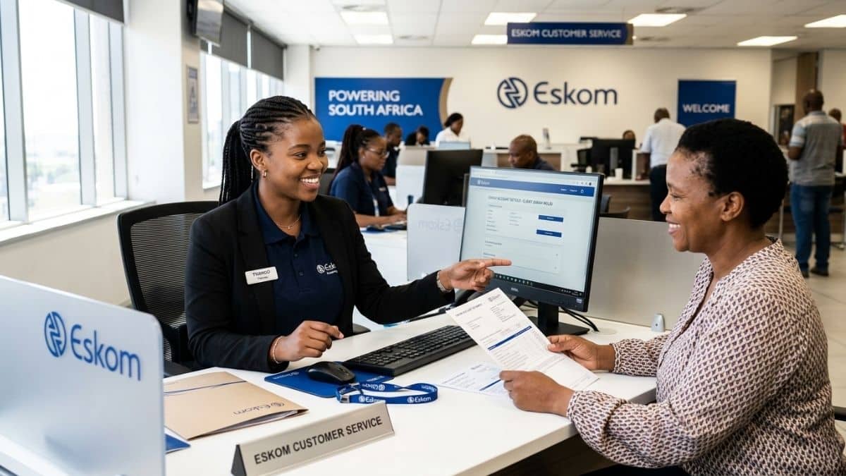 Eskom YES learnership customer service trainee assisting client