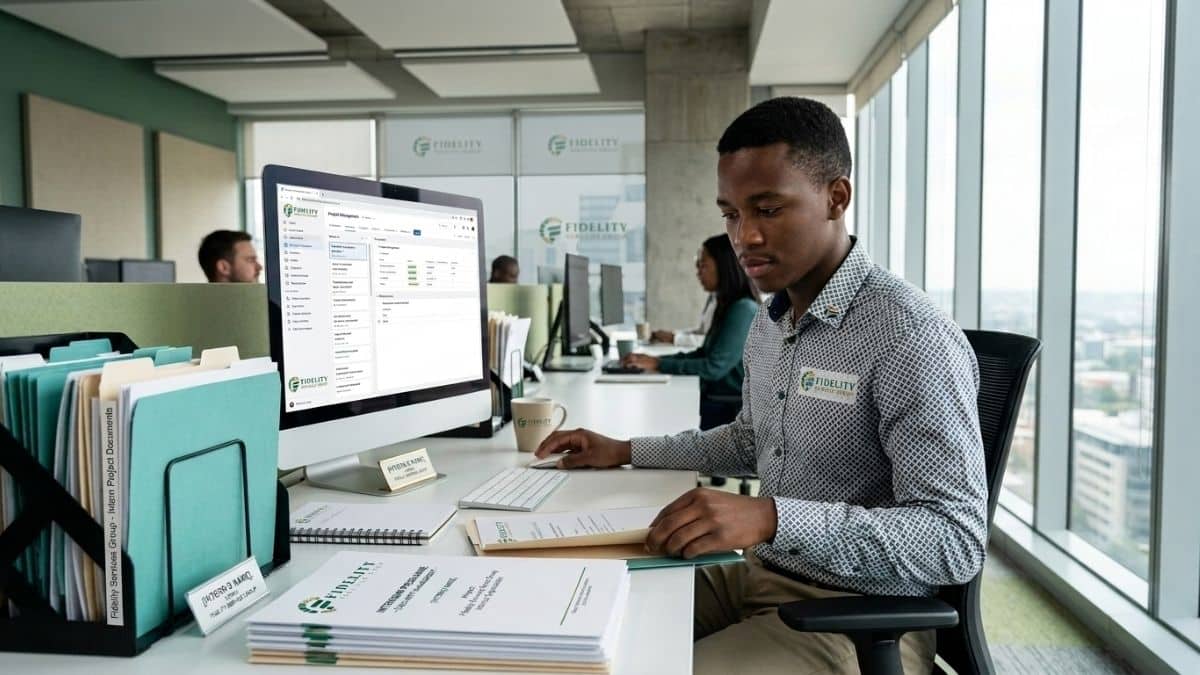 Fidelity Services Group admin intern working in office
