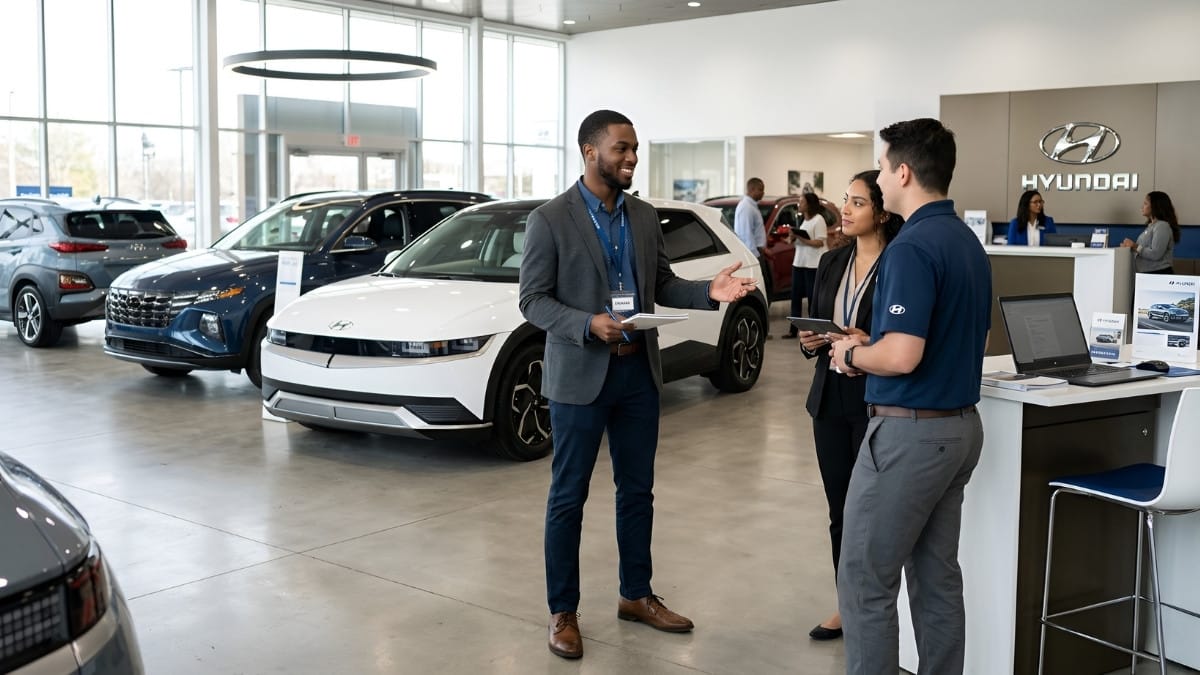 Young trainee working in Hyundai dealership during YES Programme