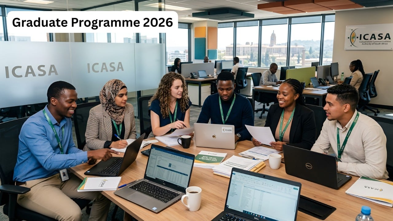 ICASA graduate interns working in a professional office environment