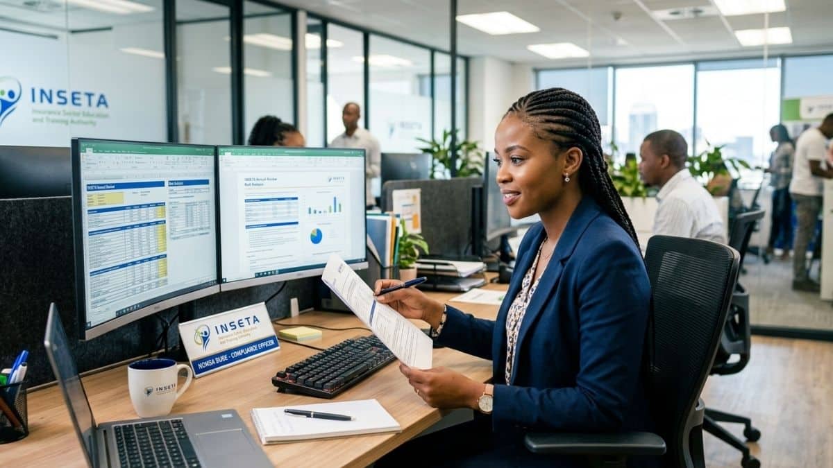 INSETA learnership participant working in insurance office