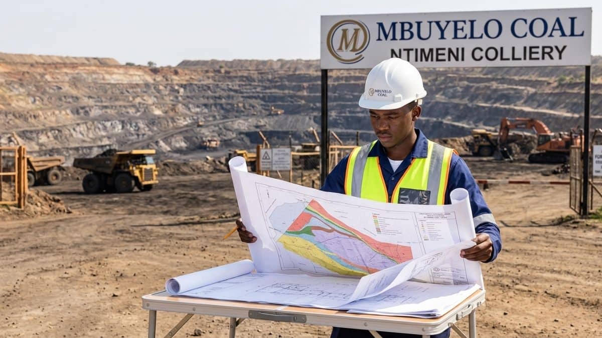 Mining engineering student reviewing mine plans at open pit mining site