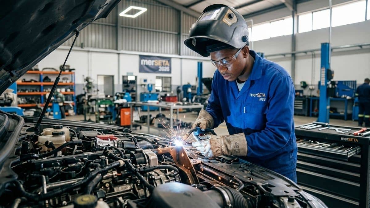 A learner technician working in a merSETA accredited workshop in South Africa