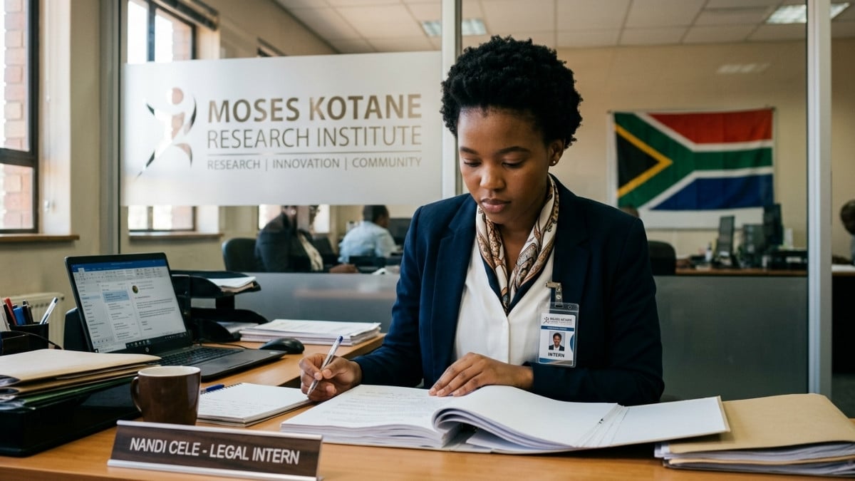Young legal professional reviewing documents during legal training programme