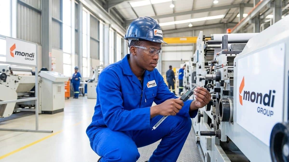 Mechanical engineering trainee working on industrial equipment at Mondi Richards Bay