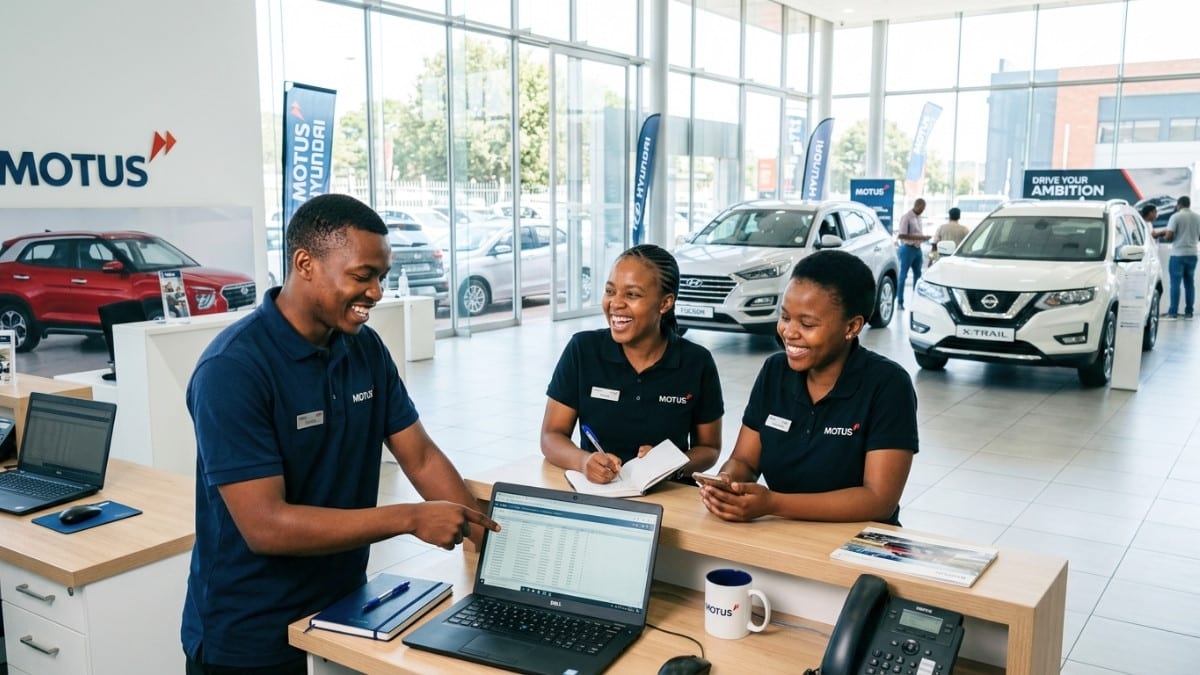 Young South African interns gaining experience inside a car dealership through the Motus YES Programme
