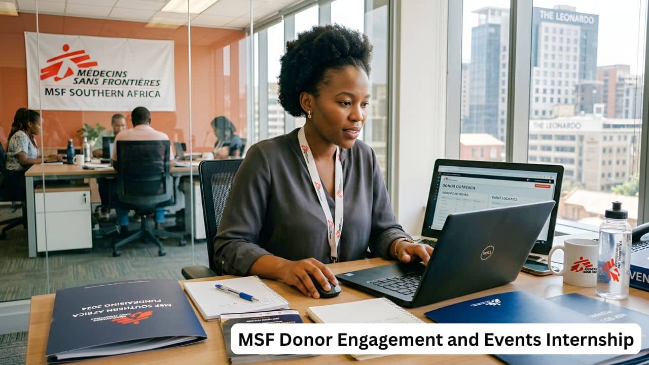Young nonprofit intern working on donor engagement and event support in an office