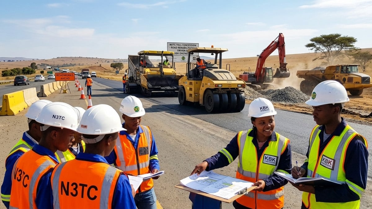 Civil engineering graduates gaining site experience on a road rehabilitation project in KwaZulu-Natal