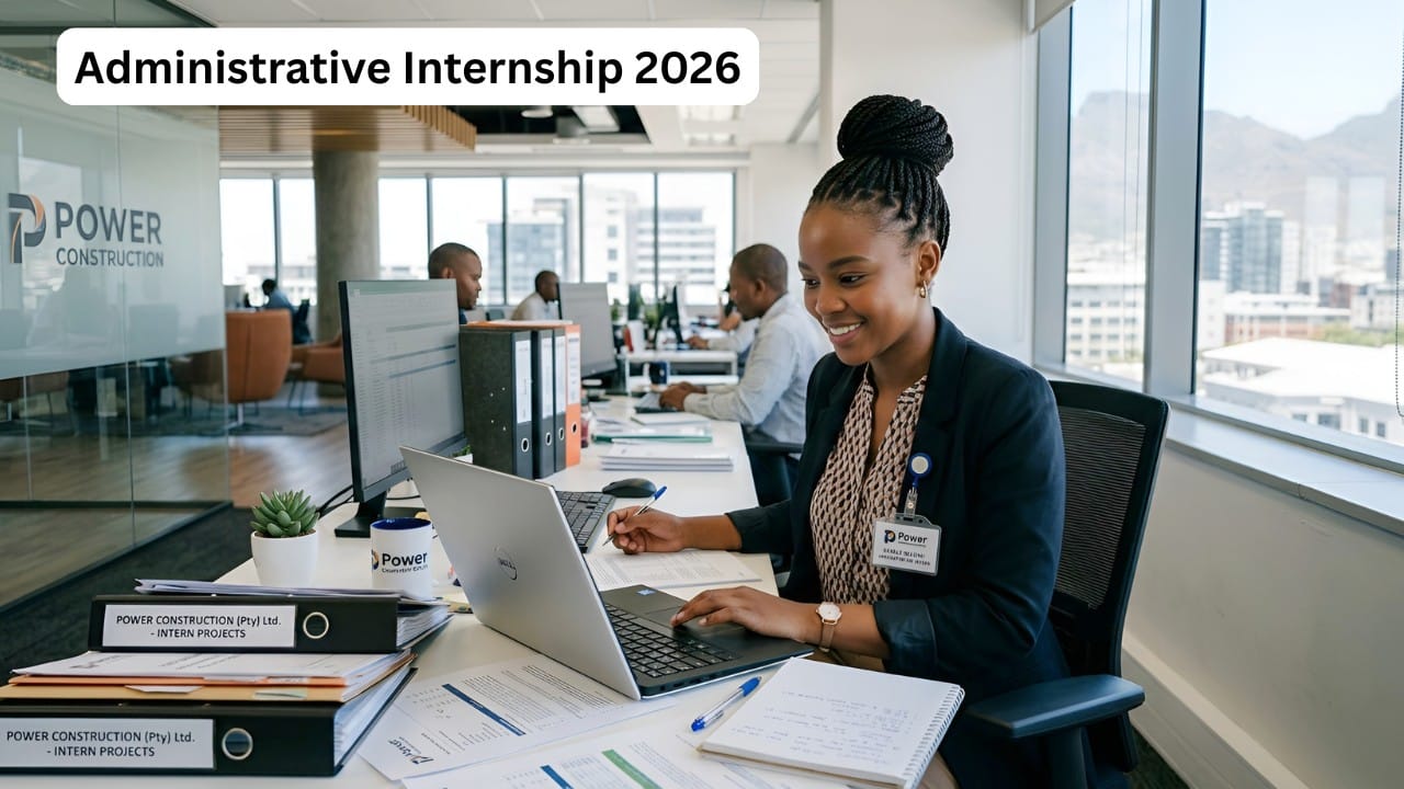 Power Construction Administrative Internship 2026 candidate working in an office in Cape Town
