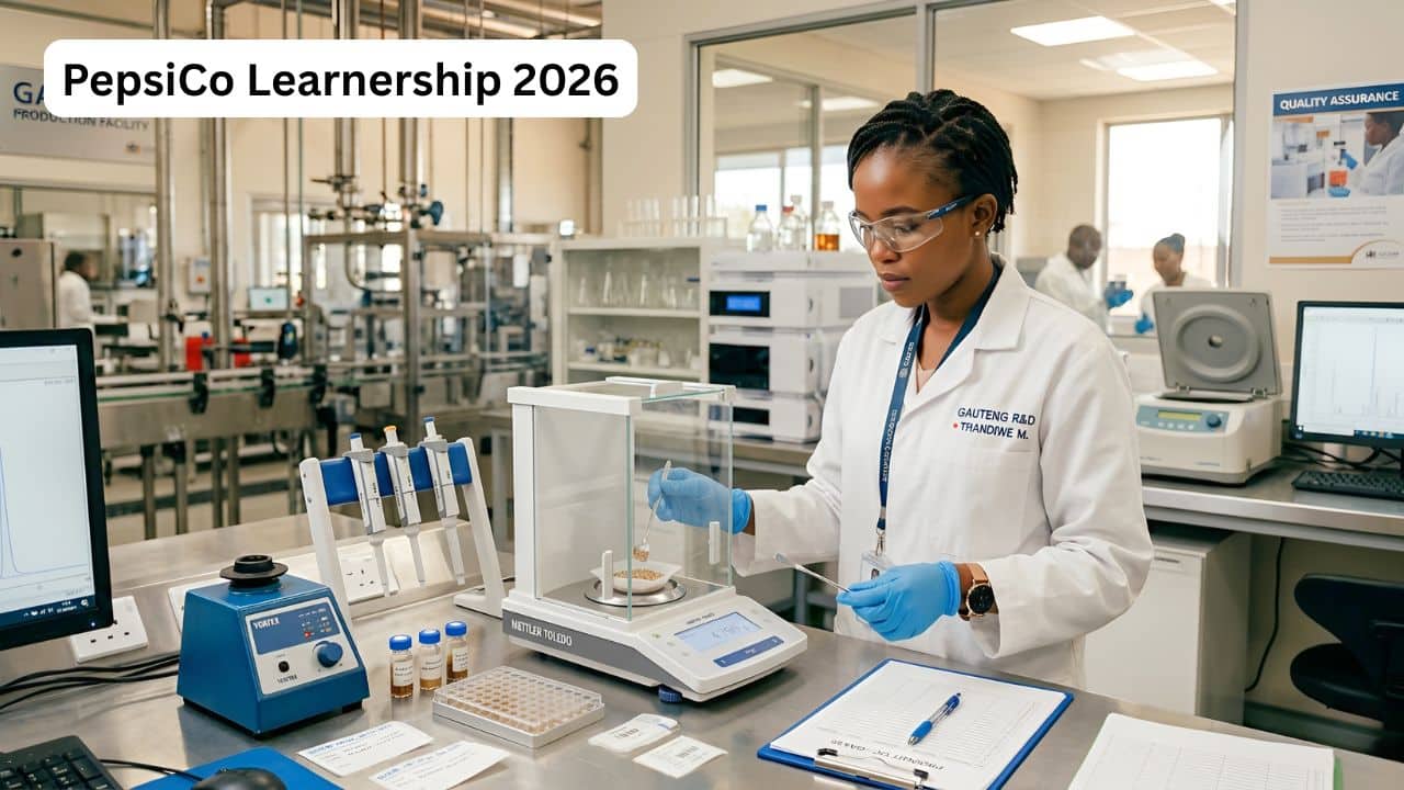 R&D WIL Learnership Productivity PepsiCo Isando 2026 – student conducting lab quality tests in food production R&D facility