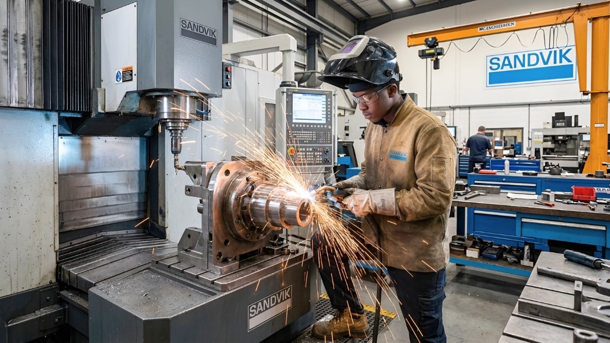 Engineering apprentice working with machinery during Sandvik Apprenticeship Programme