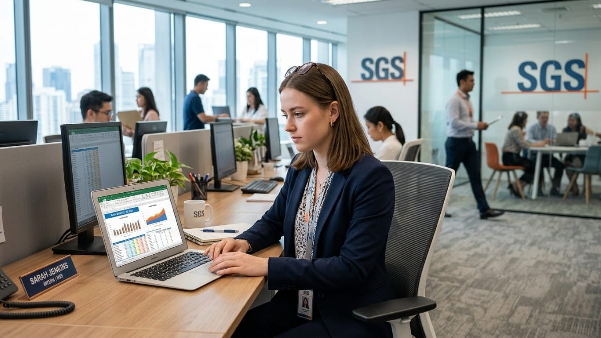 Young administrative intern working with Excel spreadsheets during SGS YES Programme internship