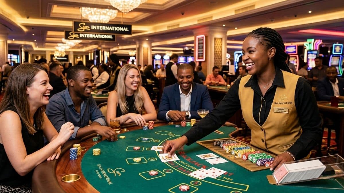 Sun International gaming learnership trainee working at casino table in Cape Town