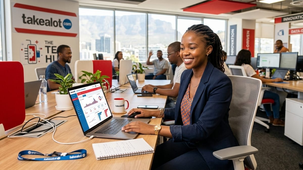 Young South African N6 TVET graduate working as a Takealot intern in 2026 gaining e-commerce workplace experience across finance marketing supply chain and operations