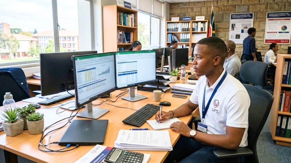 Finance intern working with accounting data at university office