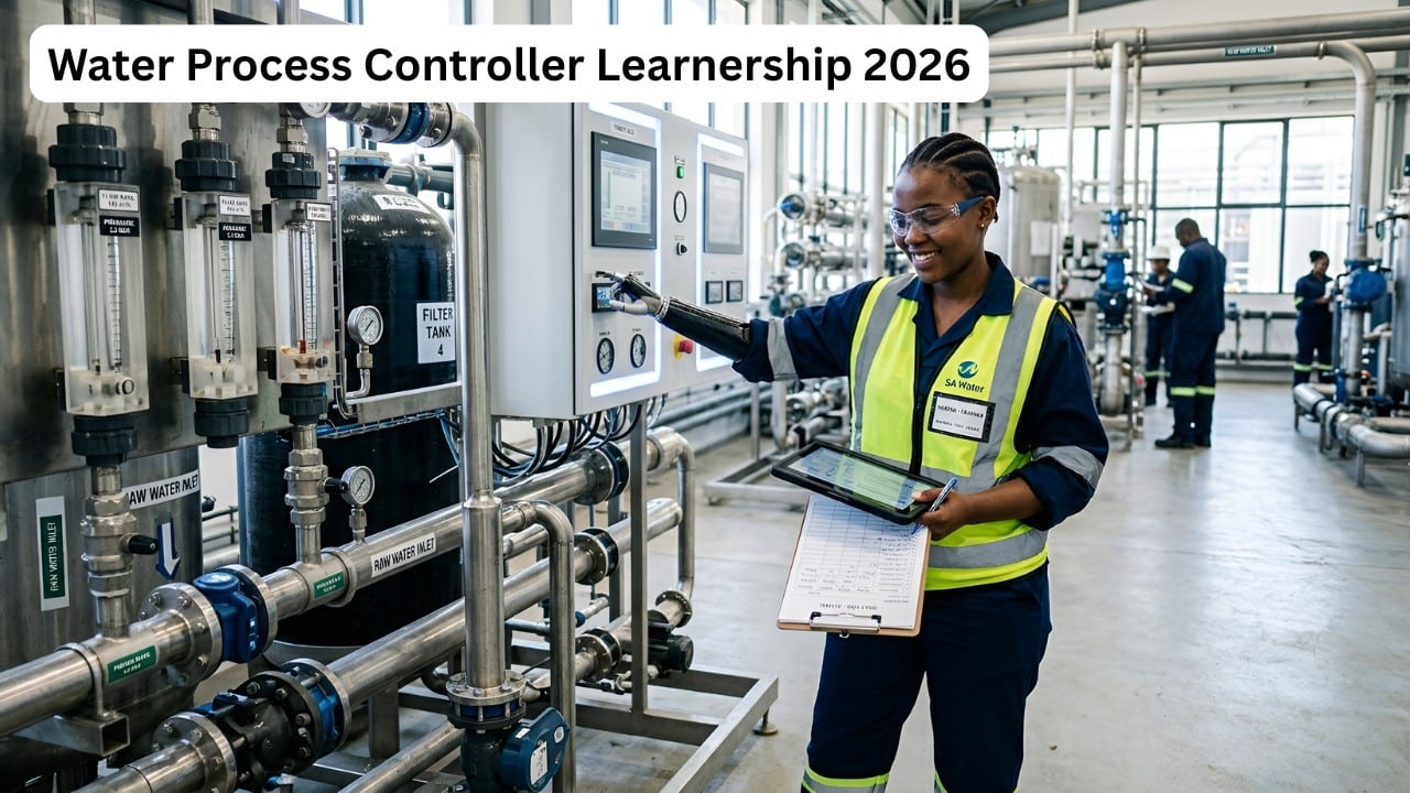 Umngeni-Uthukela Water Process Controller Learnership 2026 candidate in a water treatment facility in KwaZulu-Natal