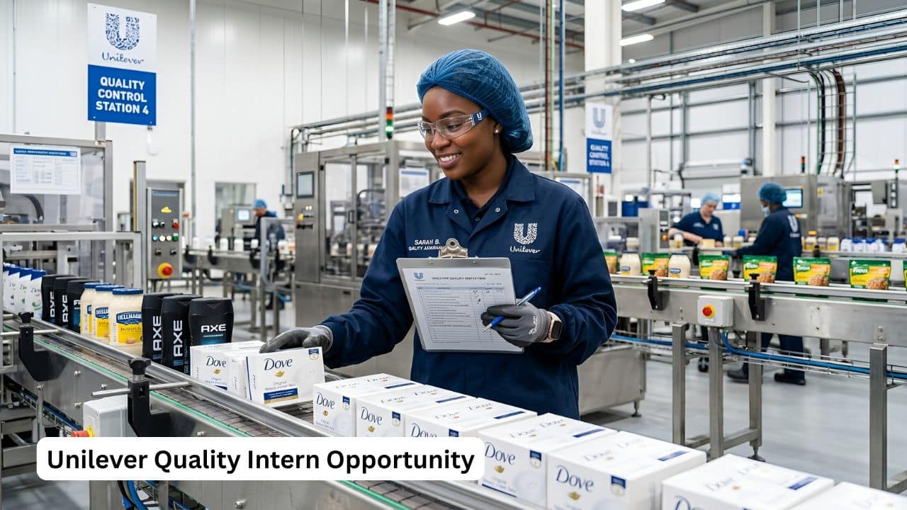 Young quality intern inspecting products on a manufacturing line in a modern factory