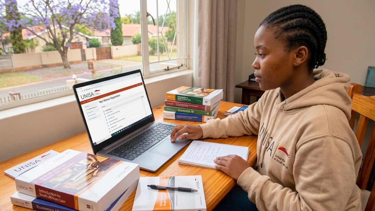 Student registering for UNISA year modules online before the deadline