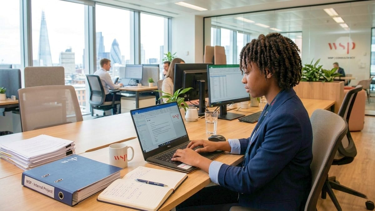 Administrative intern working in consulting office during WSP internship