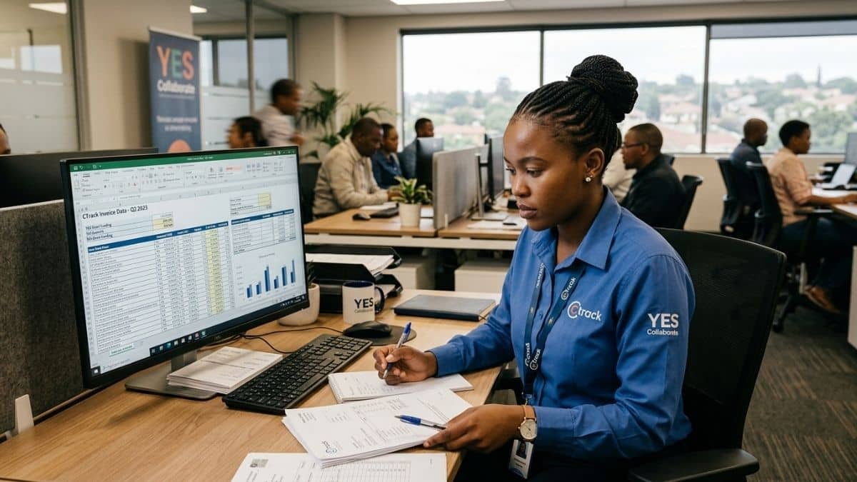 Young invoicing clerk working with financial documents and spreadsheets