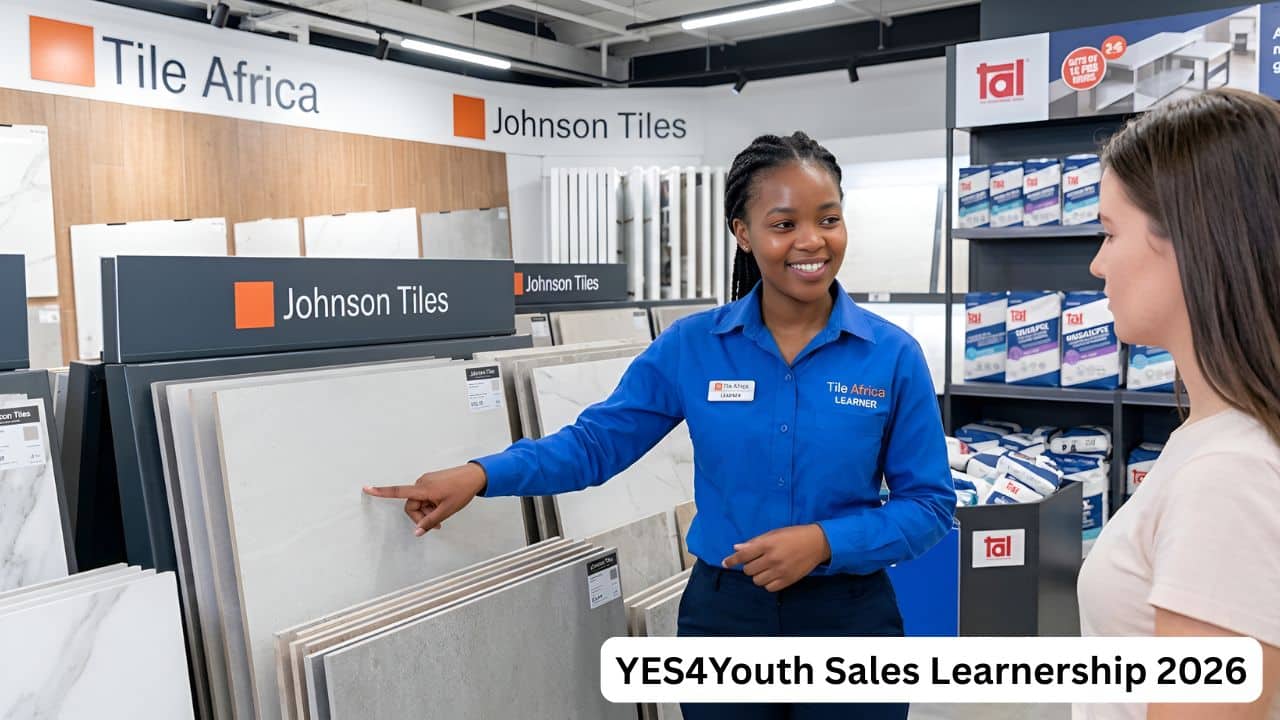 Young sales learner assisting a customer in a retail tile store in Cape Town