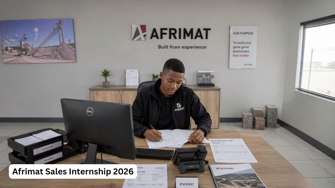 Young South African sales intern working with quotations and order documents in an Afrimat office