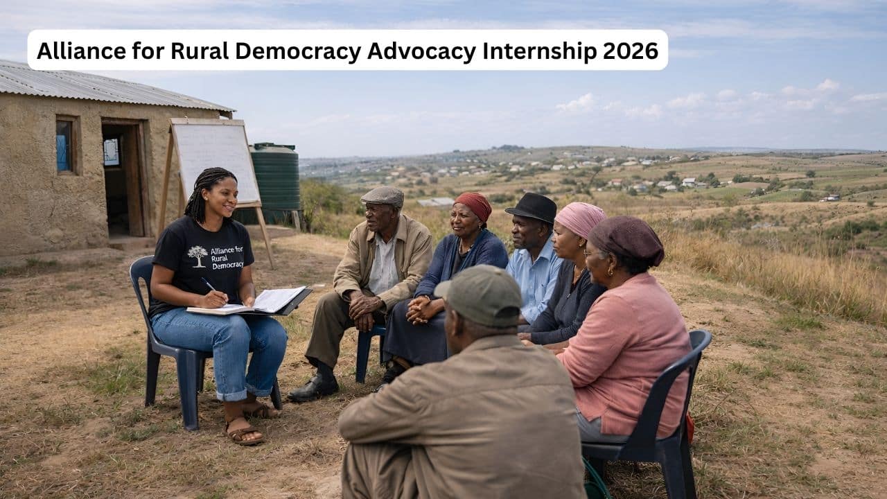 Young South African advocacy intern engaging with a rural community during fieldwork