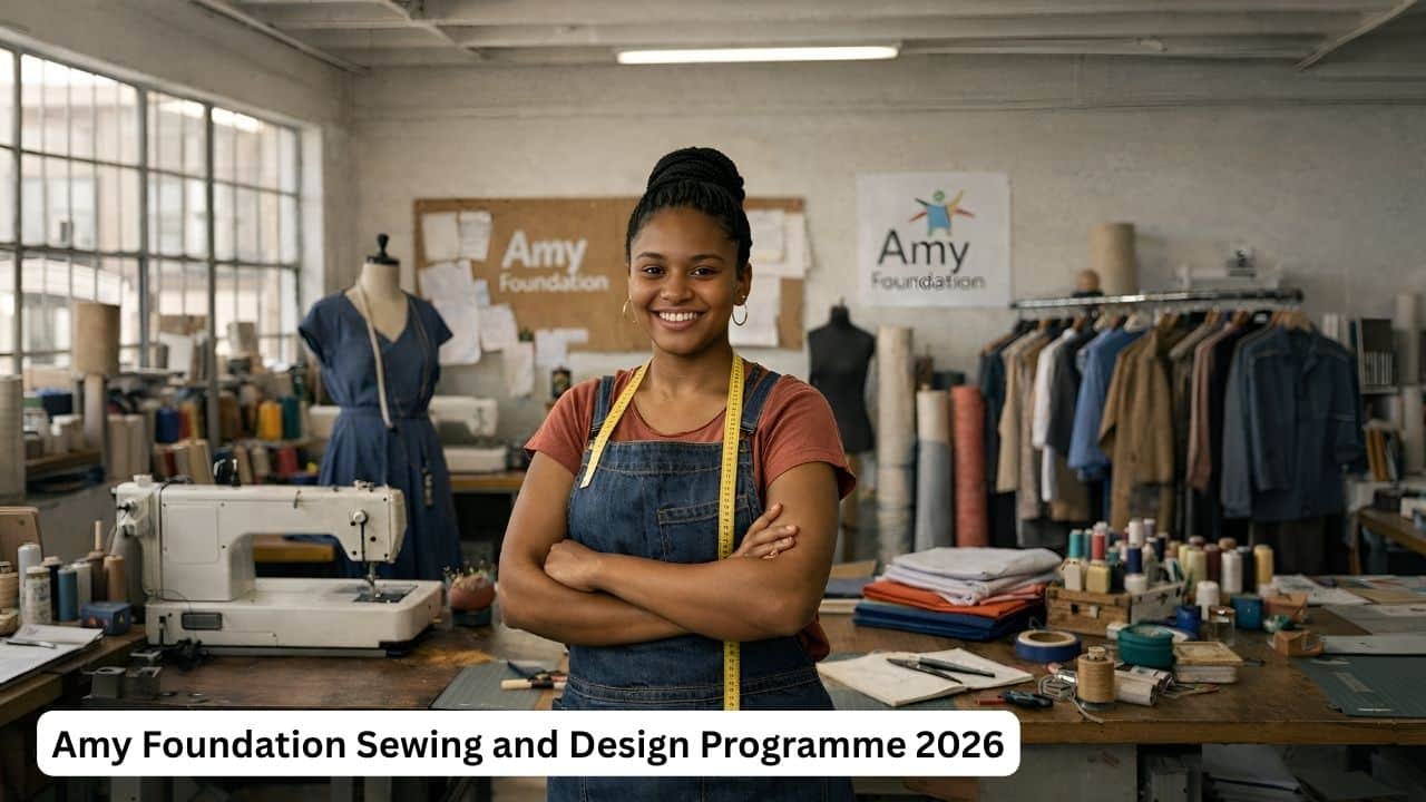 Amy Foundation sewing and design programme learner in a practical fashion training workspace