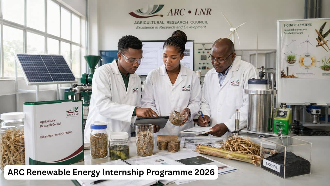 South African renewable energy intern working with biomass and bioenergy research equipment at the Agricultural Research Council