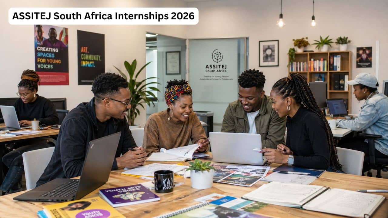 Young South African interns working in an arts and youth development office for the ASSITEJ South Africa Internships 2026