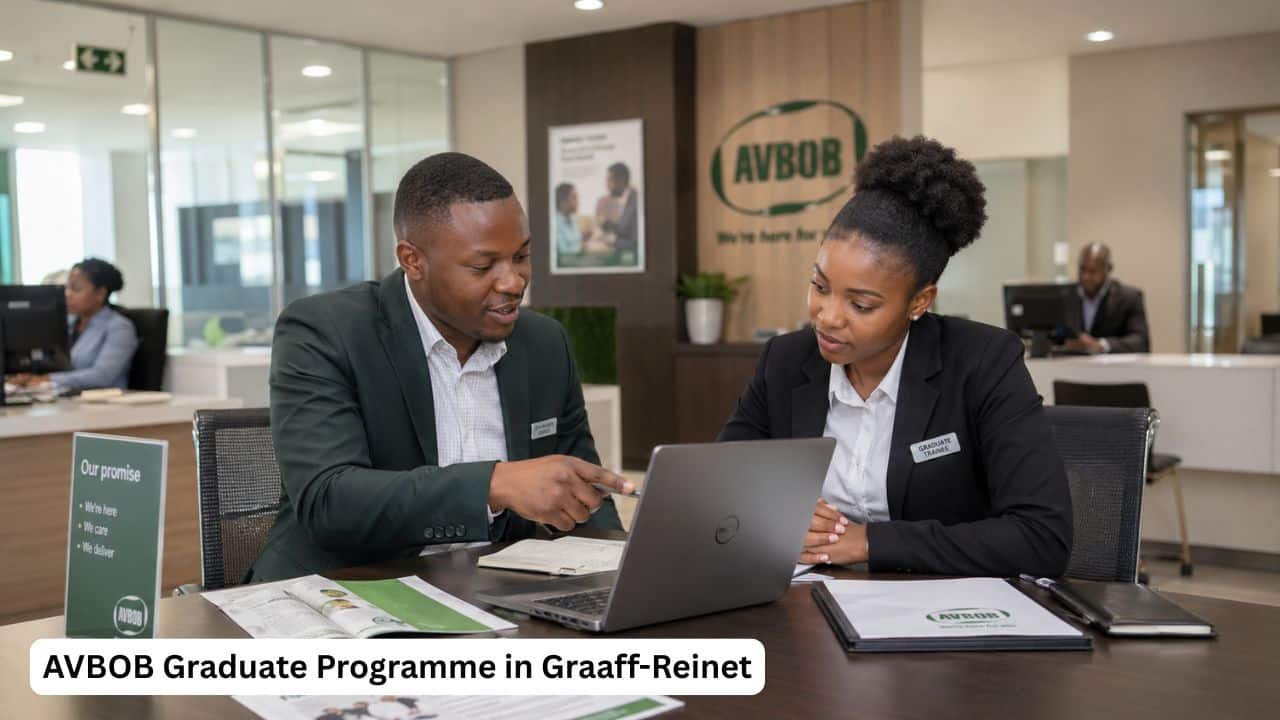 Young South African graduate receiving client service training during the AVBOB Graduate Programme in Graaff-Reinet.