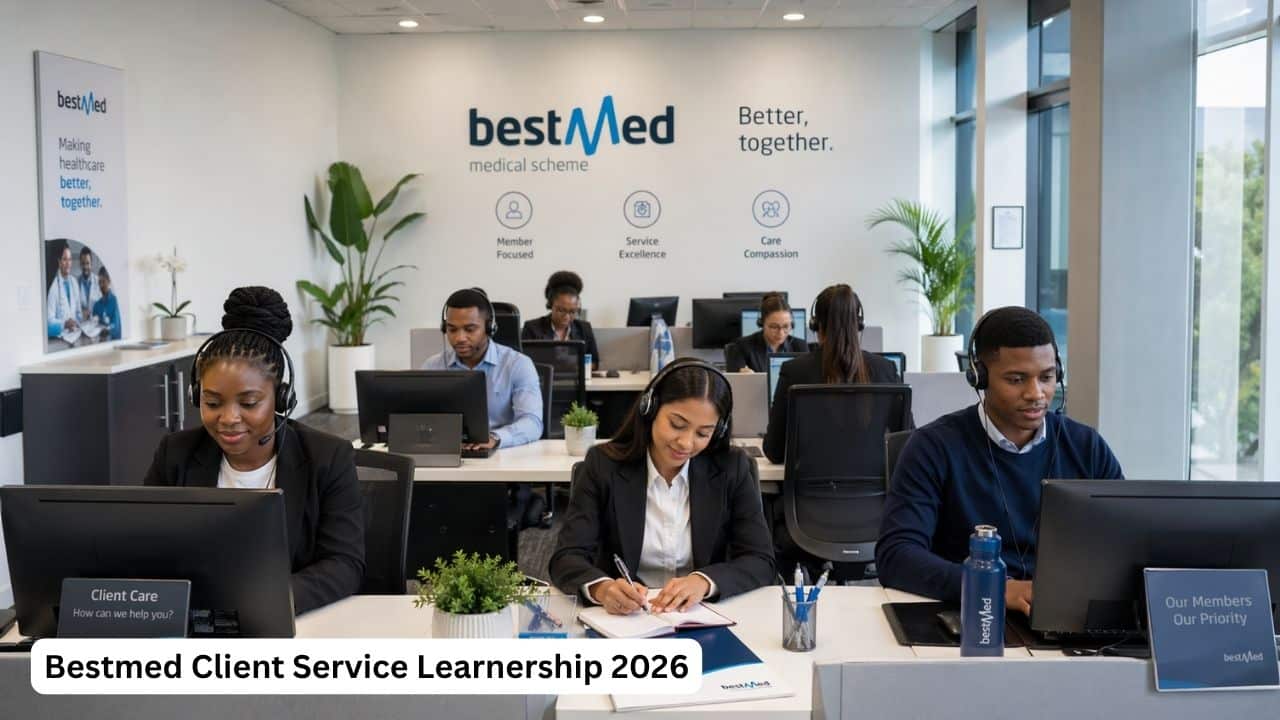 Young South African client service learners working in a professional customer support office