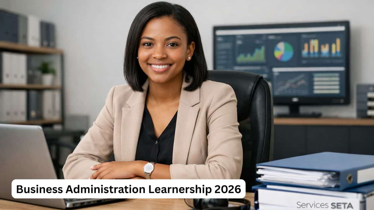 Young office trainee in a modern workspace for a Business Administration Learnership 2026 in South Africa