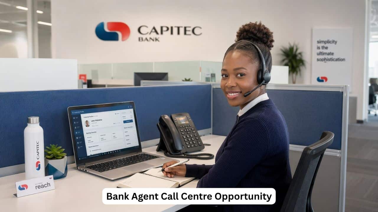 Young South African call centre agent working at a professional banking customer support desk
