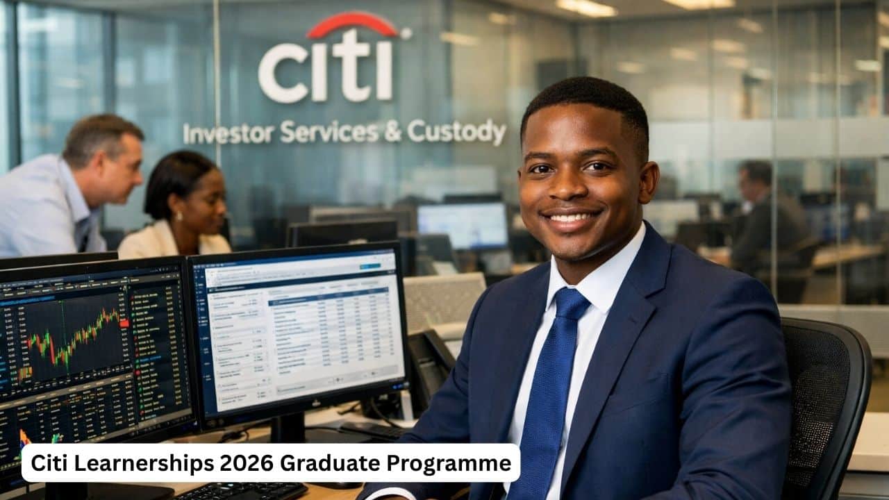 Citi Learnerships 2026 graduate banking opportunity for South African graduates in a professional finance office setting